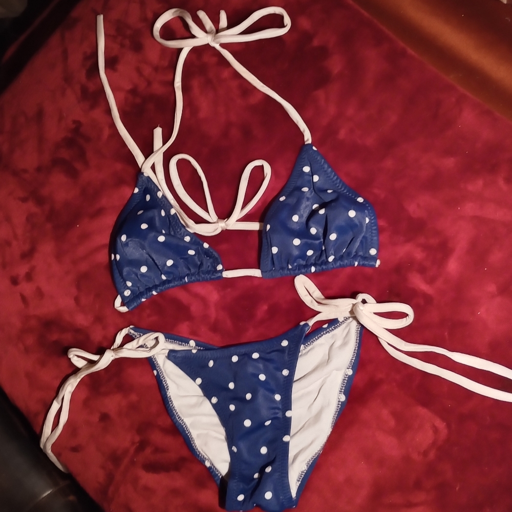 Navy /white polka dot tie-up string bikini